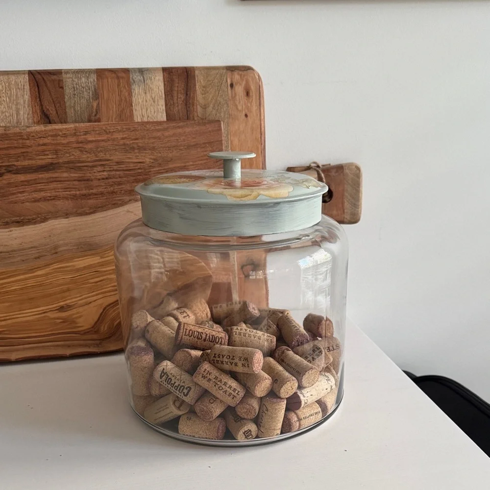 Glass Restaurant Storage Jar with Floral Painted Lid